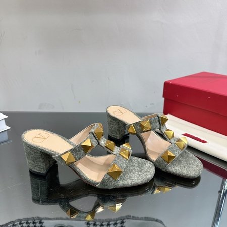 Valentino New Rock Studs element denim slippers