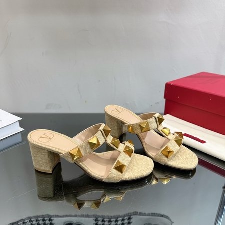 Valentino New Rock Studs element denim slippers