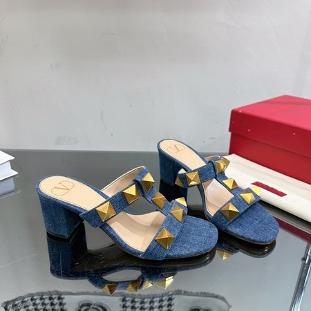 Valentino New Rock Studs element denim slippers