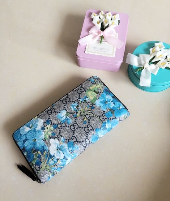 Gucci Flower Print Leather Zipper Wallet 404071