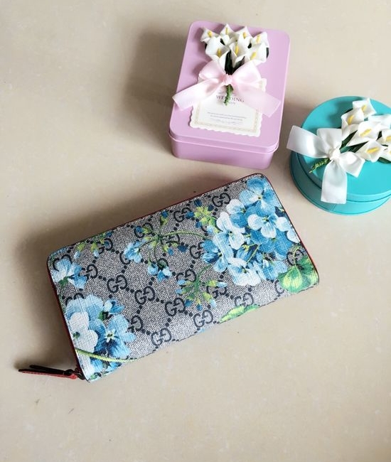 Gucci Flower Print Leather Zipper Wallet 404071