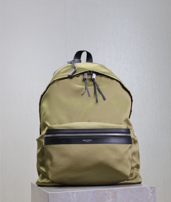 Yves Saint Laurent YSL Khaki Silk Calfskin Backpack Lightweight 3630