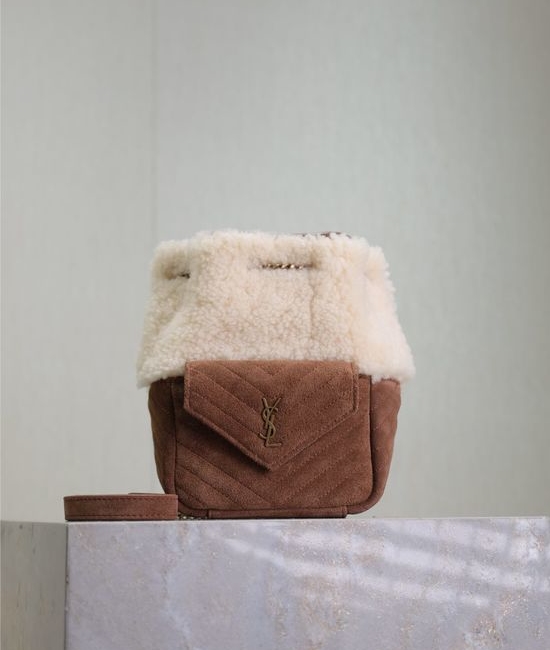 Yves Saint Laurent YSL Mini Bucket Bag V-Quilted Lamb Fur 631052
