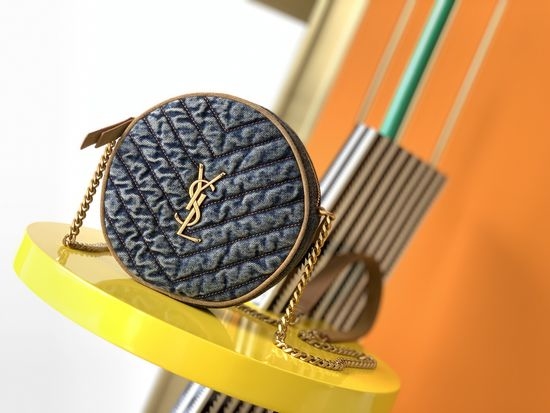 Yves Saint Laurent YSL VINYLE Cute Mini Round Bag with Suede 610436