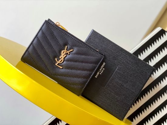 Yves Saint Laurent YSL MONOGRAM Grain Leather Zip Wallet 575974