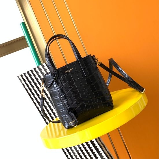 Yves Saint Laurent YSL Mini Tote Shopping Bag with Crocodile Texture 712367
