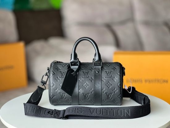 Louis Vuitton LV Keepall XS Handbag Black Embossed Leather 18308