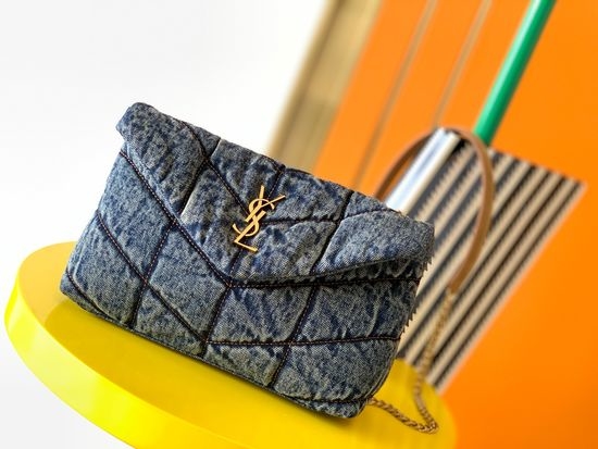 Yves Saint Laurent YSL LOULOU PUFFER Denim Quilted Bag 620333
