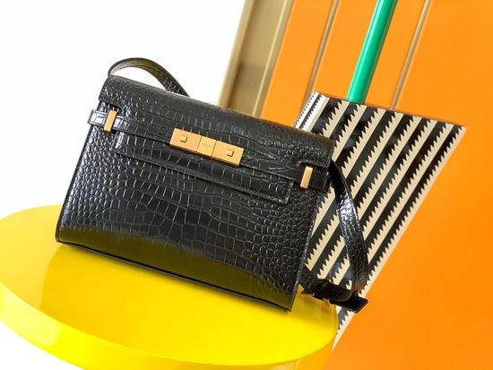 Yves Saint Laurent YSL Manhattan Croc-Embossed Leather Baguette 579270