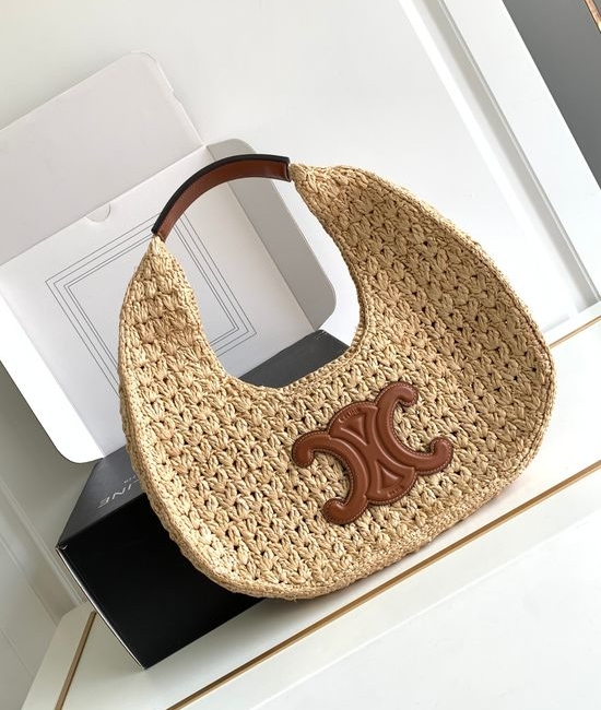 Celine CLASSIC PANIER Straw Woven Hobo Bag 112772EYR.02NT