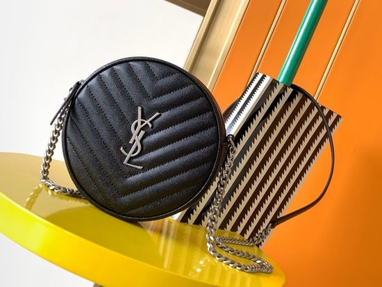 Yves Saint Laurent YSL VINYLE Quilted Small Round Bag 610436