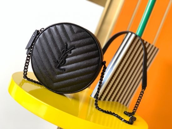 Yves Saint Laurent YSL VINYLE Quilted Small Round Bag 610436