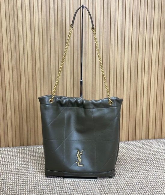 Yves Saint Laurent YSL POCHON Green Lambskin Bucket Bag 781666