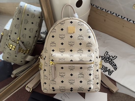 MCM Stark Visetos Side Studs Backpack Off White