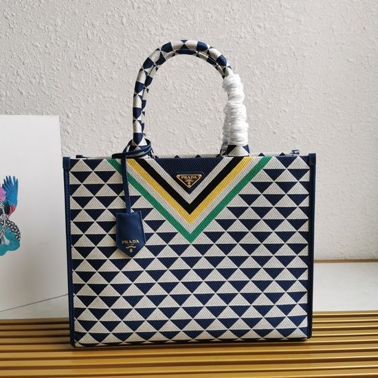 Prada Embroidered Fabric Tote Bag 1BA356