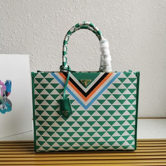 Prada Embroidered Fabric Tote Bag 1BA356