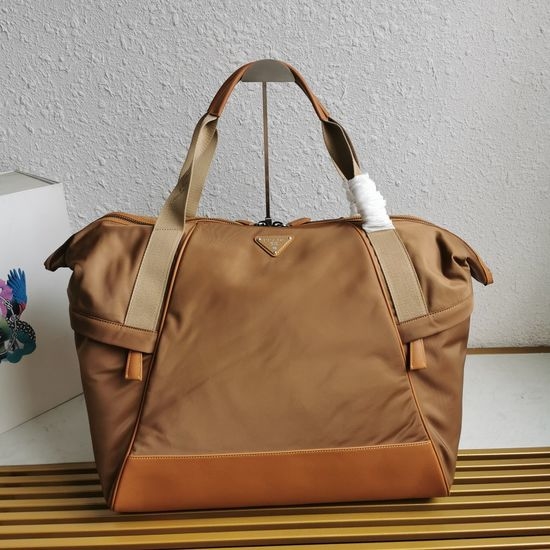 Prada Contrast Leather Trimmed Nylon Travel Duffle Bag 2VC040B