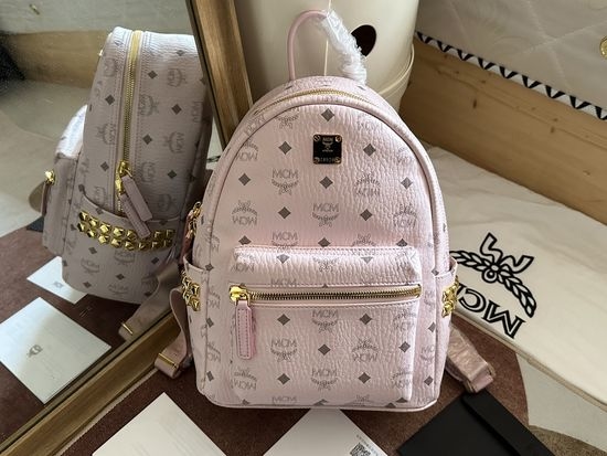 MCM Stark Visetos Side Studs Backpack Light Pink
