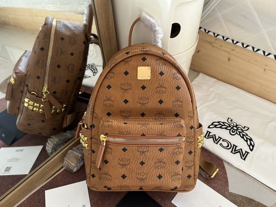 MCM Stark Visetos Side Studs Backpack Cognac