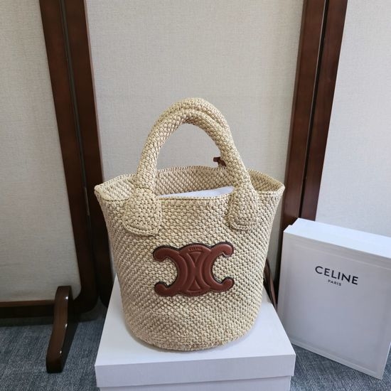 Celine Triomphe Small Raffia Bucket Bag 114352
