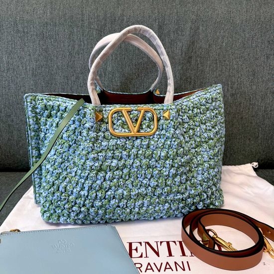 Valentino Woven Raffia Linen Leather Tote Bag 22002L