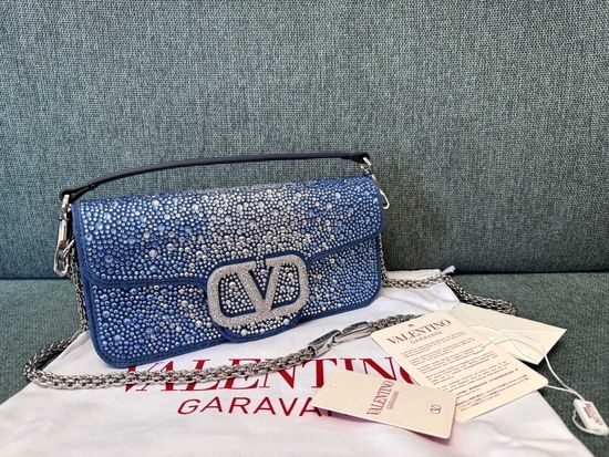 Valentino Denim Diamond-Embellished Shoulder Bag 1133