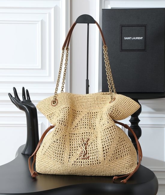 Yves Saint Laurent YSL Jamie Raffia Shopping Tote Bag 838876-1