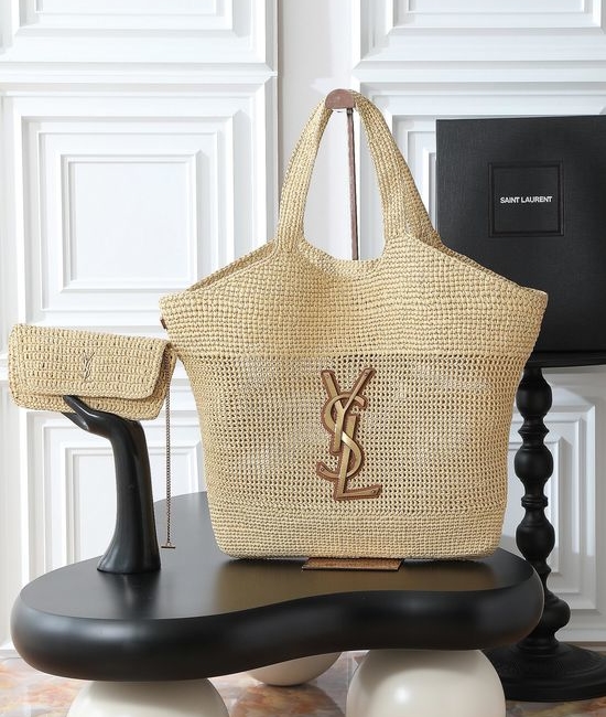 Yves Saint Laurent YSL ICARE Shopping Bag Raffia Weave 698651