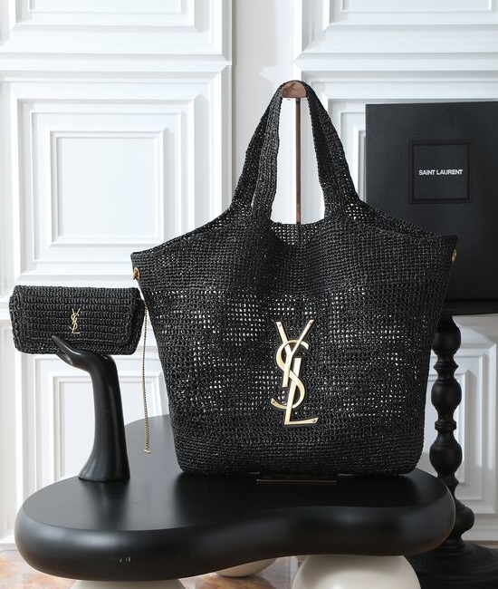 Yves Saint Laurent YSL ICARE Shopping Bag Raffia Weave 772191