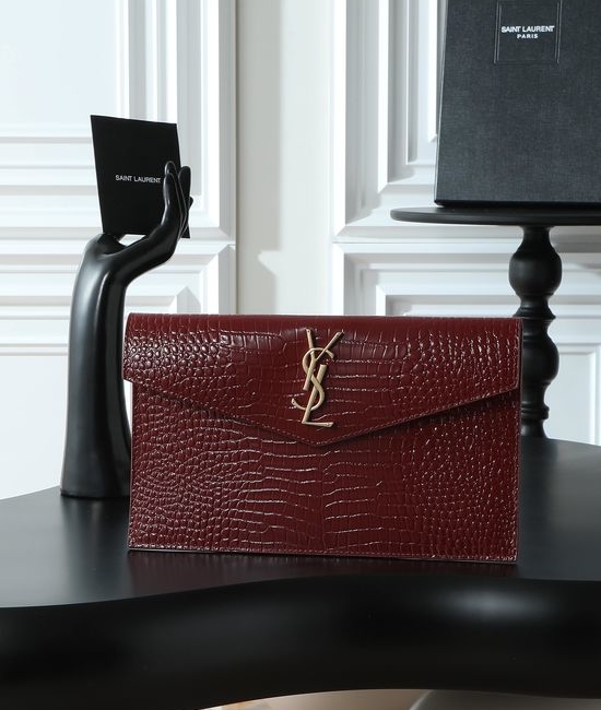 Yves Saint Laurent YSL Uptown Crocodile Grain Leather Clutch 565739