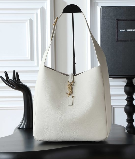 Yves Saint Laurent YSL LE 5A7 Elegant White Leather Hobo 753837