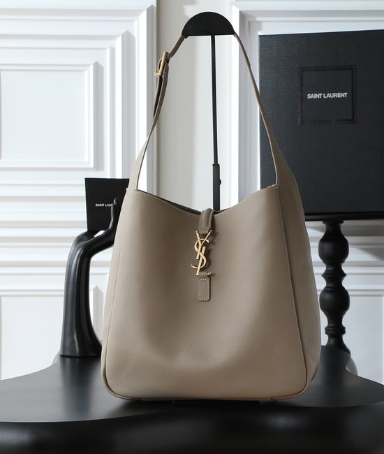 Yves Saint Laurent YSL LE 5A7 Large Smooth Leather Hobo Bag in Khaki 753837