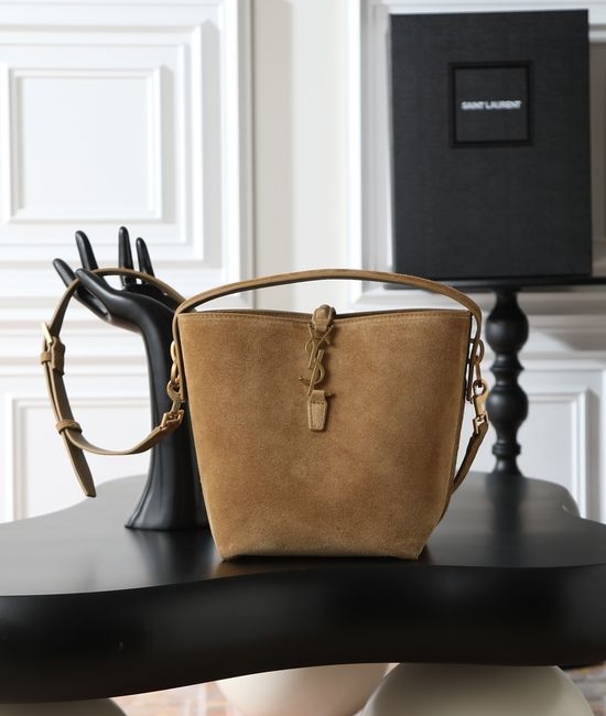 Yves Saint Laurent YSL Suede Small Bucket Bag with Metal Logo 749036