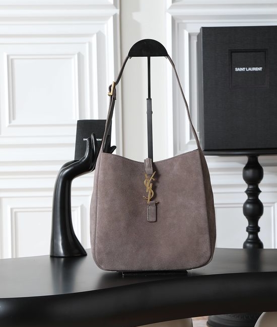 Yves Saint Laurent YSL LE 5A7 Gray Suede Shoulder Bag 713938