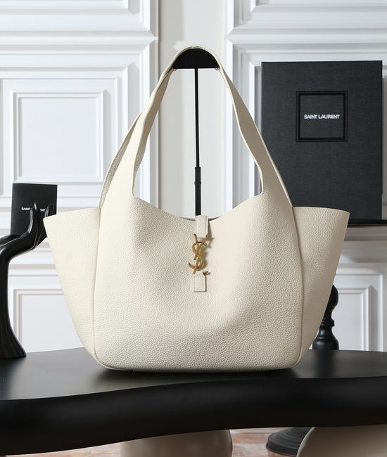 Yves Saint Laurent YSL Bea Hobo Shopping Bag White Gold Buckle 763435
