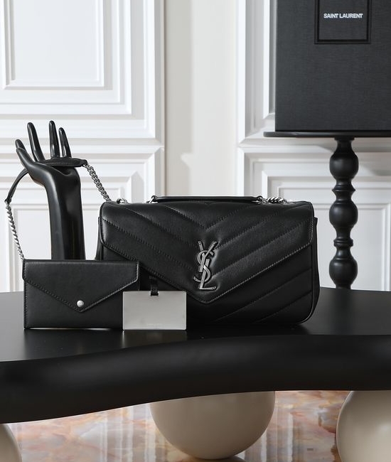 Yves Saint Laurent YSL LouLou Black Silver Buckle Bag 801439
