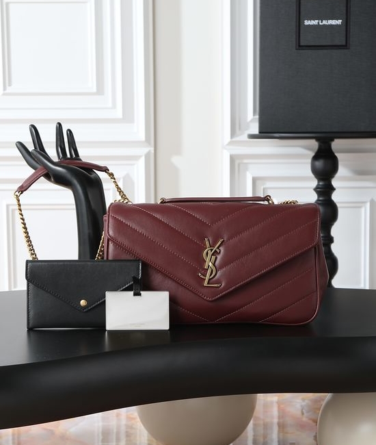Yves Saint Laurent YSL LouLou Burgundy Gold Buckle 801439