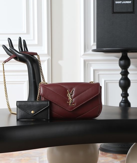 Yves Saint Laurent YSL LouLou Red Gold Clasp Leather Bag 821749~