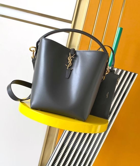 Yves Saint Laurent YSL LE 5A7 Italian Calfskin Bucket Bag with Metal Logo 742828