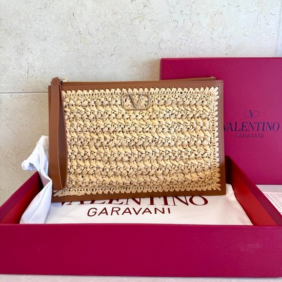 Valentino Raffia Woven Clutch with V Logo 22068