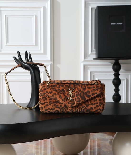 Yves Saint Laurent YSL CALYPSO Leopard Canvas Gold Clasp Bag 734153