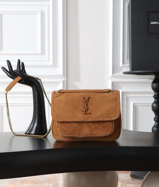 Yves Saint Laurent YSL Niki Khaki Suede Bag 633185 633160