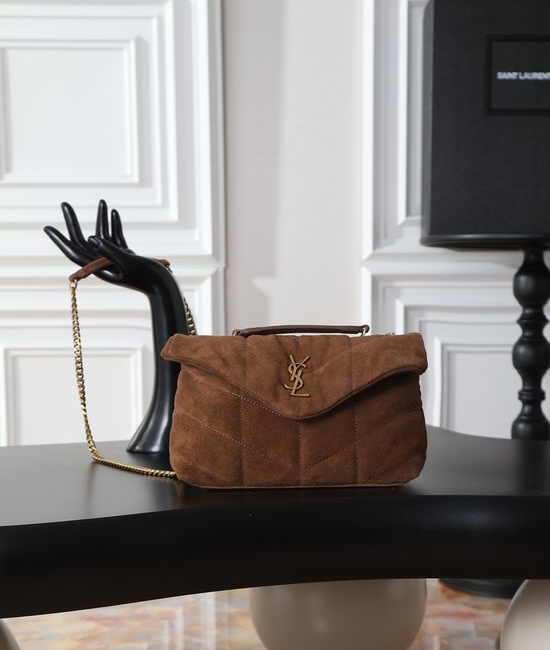 Yves Saint Laurent YSL Loulou Puffer Mini Suede Shoulder Bag 759337