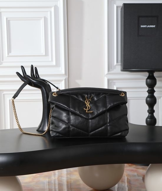 Yves Saint Laurent YSL Loulou Puffer Black Gold Buckle Bag 577476