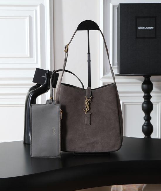 Yves Saint Laurent YSL LE 5A7 Gray Suede Shoulder Bag 713938