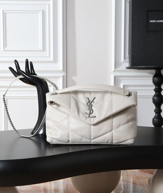 Yves Saint Laurent YSL Loulou Puffer White Silver Buckle Bag 577476