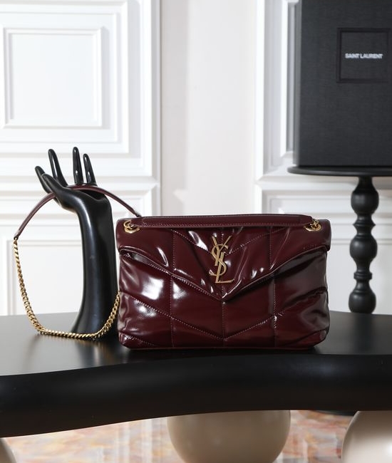 Yves Saint Laurent YSL Loulou Puffer Quilted Patent Leather Chain Bag 577476