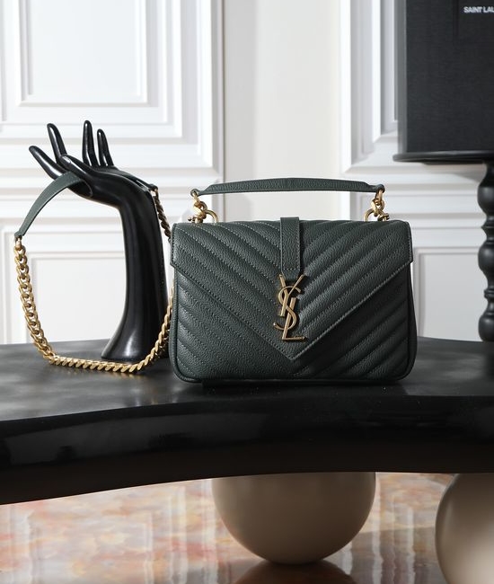 Yves Saint Laurent YSL Monogram College Dark Green Gold Buckle Bag 392737
