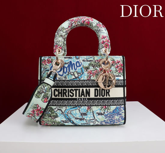 Christian Dior CD Lady Rome Map Embroidery Bag 6814