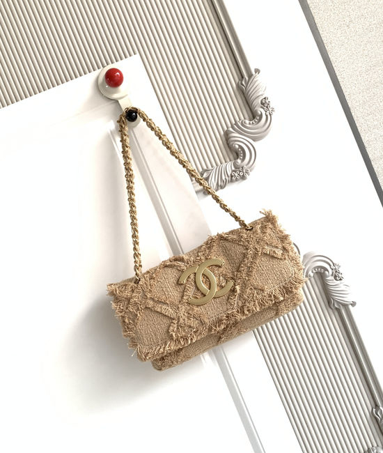 Chanel Vintage Straw Bag with Tassels Low Saturation Milk Tea 3318